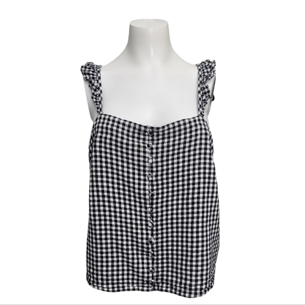 Madewell Black and White Gingham Button-Front Tank